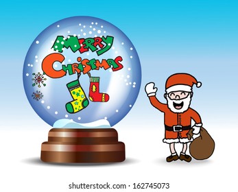 Snow globe with Christmas elements and Santa Claus. Vector EPS 10.