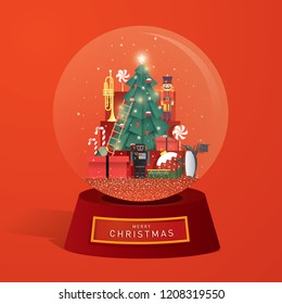 snow globe christmas greeting card template vector/illustration