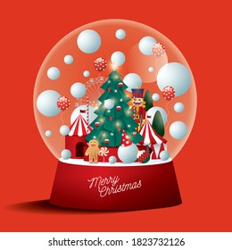 snow globe christmas greetings design template vector/illustration