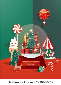 snow globe christmas greetings template vector/illustration