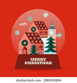 Snow globe Christmas greetings vector, illustration