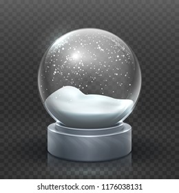 Snow Globe. Christmas Holiday Snowglobe, Empty Glass Xmas Snowball. Snowy Magic Ball Vector Template. Sphere Christmas Ball, Transparent Toy Bubble Illustration