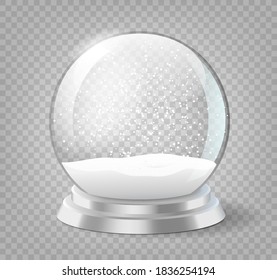 Snow Globe. Christmas Holiday Snowglobe, Empty Glass Xmas Snowball Template. Snowy Magic Ball. Winter Holidays Sphere Transparent Toy Bubble. Vector Illustration