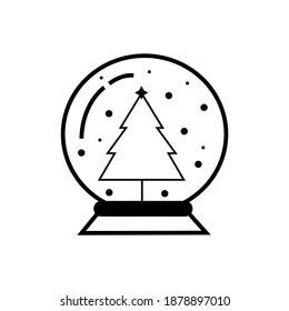 Snow globe with Christmas tree - line icon illustration.