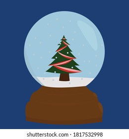 snow globe with christmas tree on color background