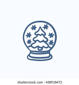 Schneeglobe mit Weihnachtsbaum, Vektorgrafik Symbol einzeln auf Hintergrund. Handgezeichnete Schneeglobe mit Weihnachtsbaumsymbol. Schneekuchen mit Weihnachtsbaumskizze für Infografik, Website oder App.