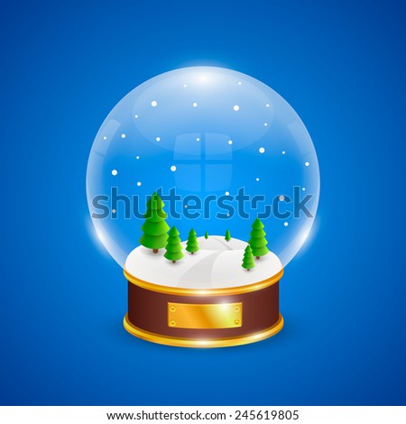 Snow globe with christmas trees on blue background. Vector illustration