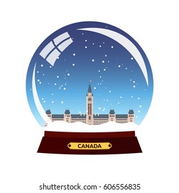 Snow globe city. Canada. Winter travel vector