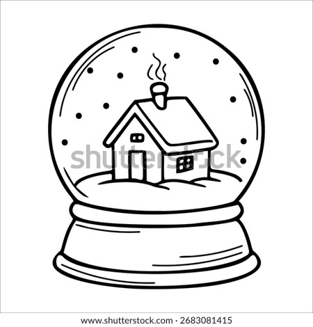 A snow globe containing a small house with a chimney. Snowflakes are falling inside the globe, creating a winter scene.