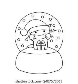 Snow globe with cute Axolotl with gift box in black and white