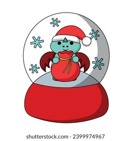 Snow globe with cute Dragon Santa in color