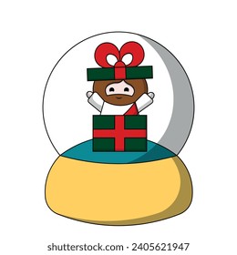 Snow globe with cute God Jesus Christ in gift box in color