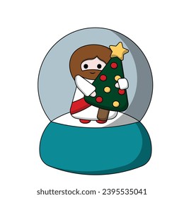 Snow globe with cute Jesus Christ with Christmas tree in color