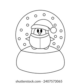 Snow globe with cute Penguin Santa in black and white