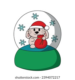 Snow globe with cute Rabbit Santa in color