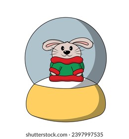 Snow globe with cute Rabbit in sweater in color