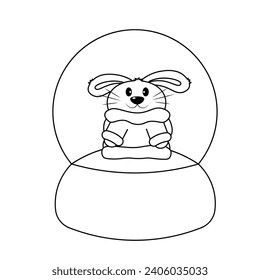 Snow globe with cute Rabbit in sweater in black and white