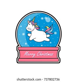 snow globe cute unicorn, vector illustration