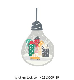 snow globe drawn by hand. vector illustration in flat style.