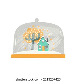 snow globe drawn by hand. vector illustration in flat style.