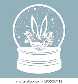 Snow globe, Easter basket with flowers, eggs and ears. Laser cutting. Vector illustration. Template for laser cutting, plotter and screen printing.