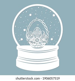 Globo de nieve, canasta de Pascua con flores, huevos. Corte láser. Ilustración vectorial. Plantilla para corte láser, trazador e impresión de pantalla.