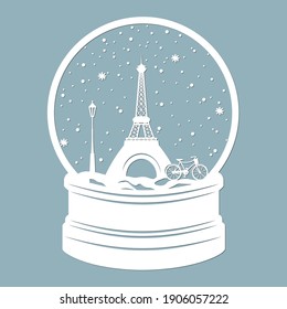 Snow globe of Eiffel tower in Paris . Laser cutting. Vector illustration. Template for laser cutting, plotter and screen printing.