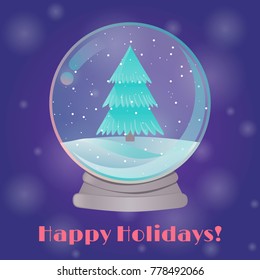 Snow globe with a fir tree inside. Christmas and New Year illustration