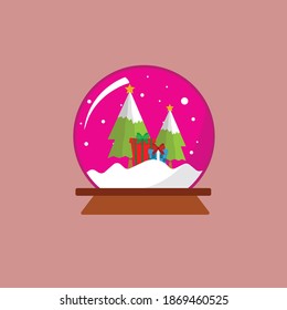snow globe in gift and tree snow christmas icon