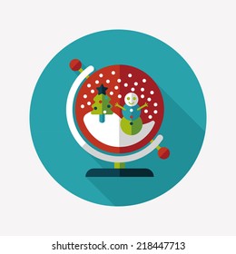 snow globe and gifts flat icon with long shadow,eps 10