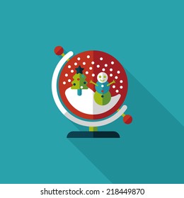 snow globe and gifts flat icon with long shadow,eps 10