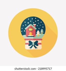 snow globe and gifts flat icon with long shadow,eps 10