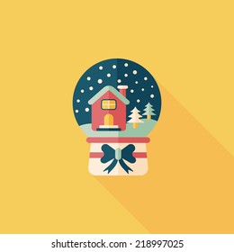 snow globe and gifts flat icon with long shadow,eps 10