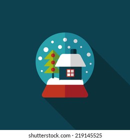 Snow Globe And Gifts Flat Icon With Long Shadow,eps 10