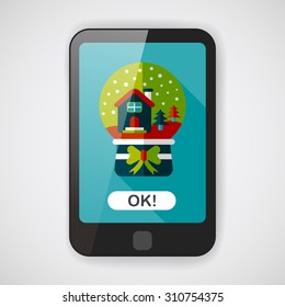 snow globe and gifts flat icon with long shadow,eps 10