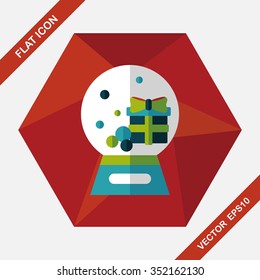 snow globe and gifts flat icon with long shadow,eps 10