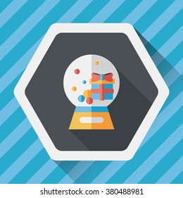 snow globe and gifts flat icon with long shadow,eps 10