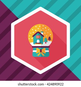 snow globe and gifts flat icon with long shadow,eps 10