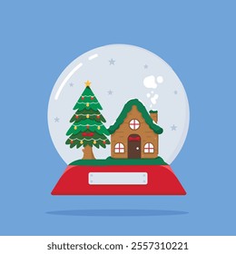 snow globe with gifts and glass tree container, christmas day icon for flat style greeting, suitable for poster and web icon