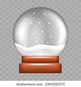 Snow globe. Glass ball with snow. Vector clipart isolated on transparent background.