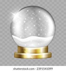 Snow globe. Glass ball with snow. Vector clipart isolated on transparent background.