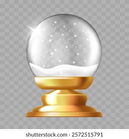 Snow globe. Glass ball with snow. Vector clipart isolated on transparent background.