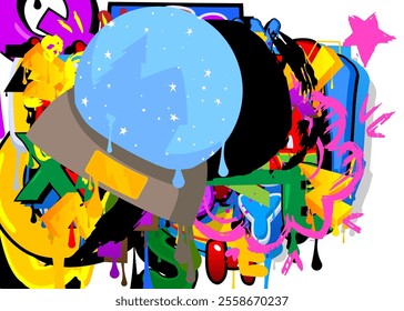 Snow Globe graffiti. Abstract modern street art decoration performed in urban painting style.
