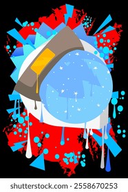 Snow Globe graffiti. Abstract modern street art decoration performed in urban painting style.