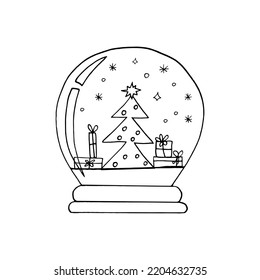 snow globe hand drawn in doodle style. christmas and new year decor. winter souvenir