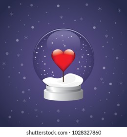 Snow globe heart winter valentine snowglobe love vector red purple