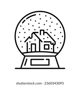 Snow globe with house Christmas line icon. Xmas holiday outline symbol, Christmas celebration or New Year festive minimal vector sign or icon with snowstorm or waterdome toy