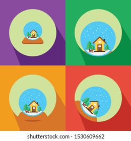 Snow Globe with House Inside Four Color Flat Icon Logo Vector Illustration with Different Style 