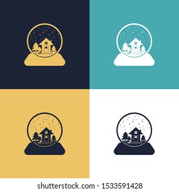 Snow Globe with House Inside Four Color Minimalist Icon Logo Set in Elegant Color