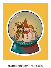 A Snow globe with the hugging snowmen inside